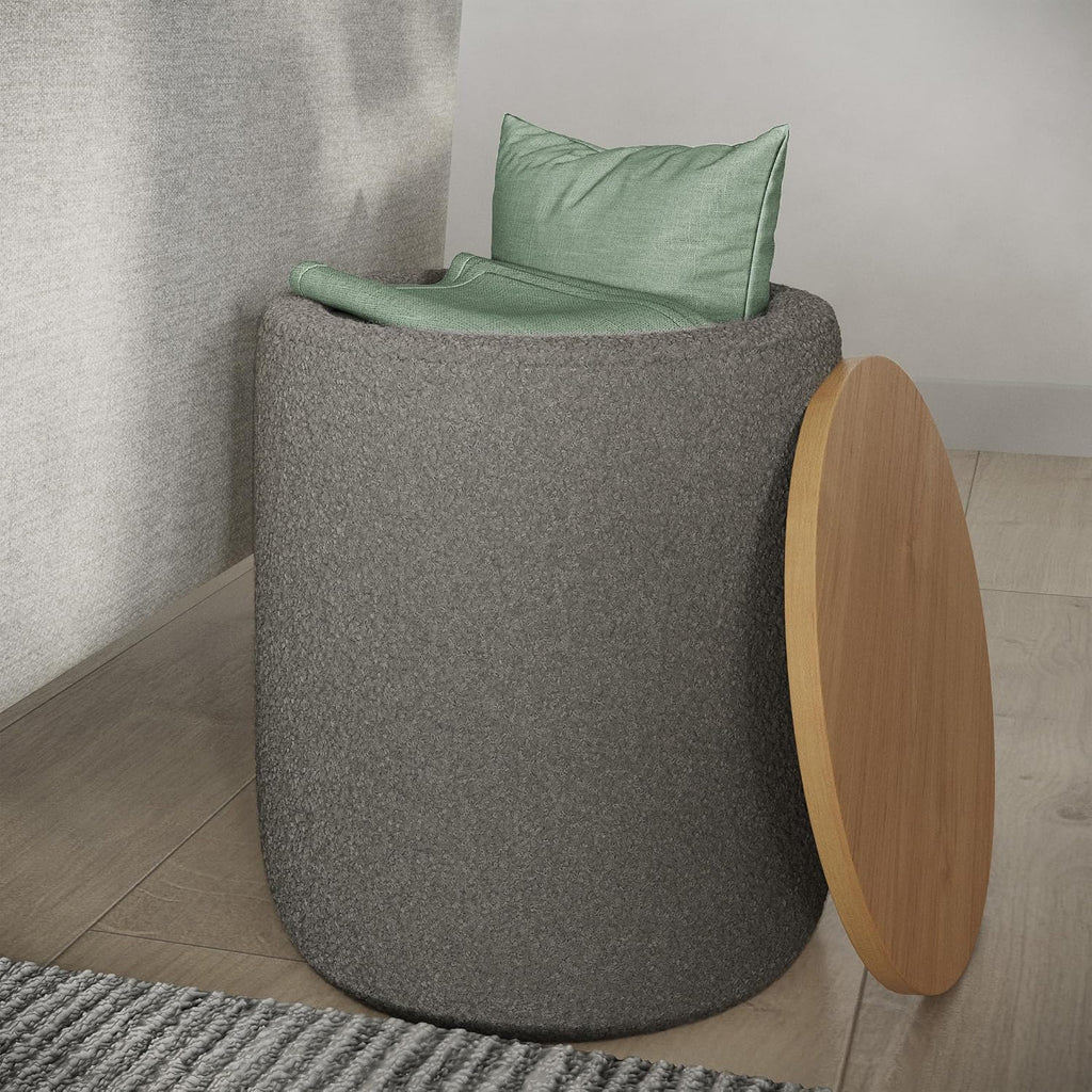 Storage Ottoman - Teddy Fabric Upholstered Ottoman with Wood Top for Living Room, Dorm, or Apartment - Ottomans with Storage by Lavish Home (Dark Gray)