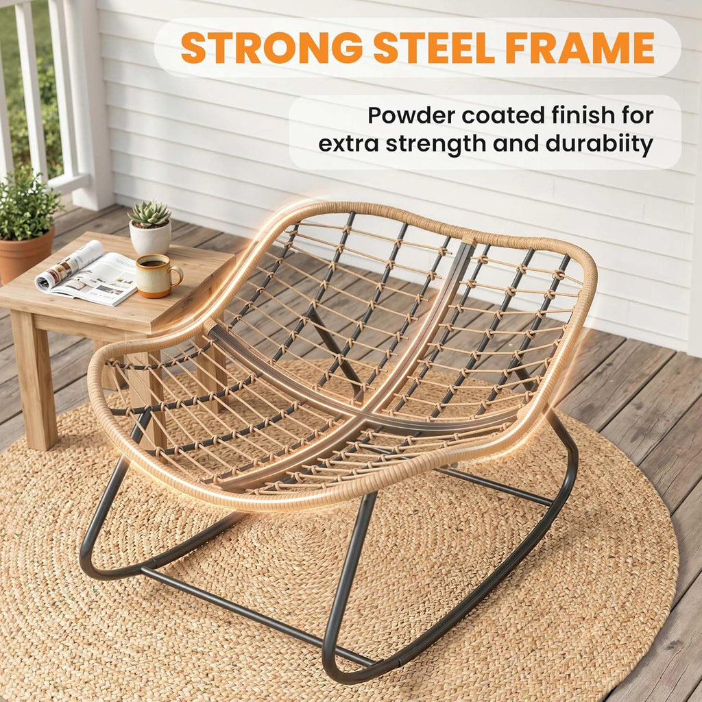 Outsunny Papasan Rocking Chair, Wicker Oversized Indoor Outdoor Rocking Papasan Chair with Cushion, PE Rattan Outdoor Rocker Egg Chairs for Living Room, Garden, Patio, Balcony, Dark Gray