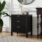 Fluted Nightstands Set of 2, Wooden Farmhouse Night Stands with 6 Drawer Bedside Table - Boho Tall End Table Accent Table for Bedroom, Living Room, （Black 2PCS）