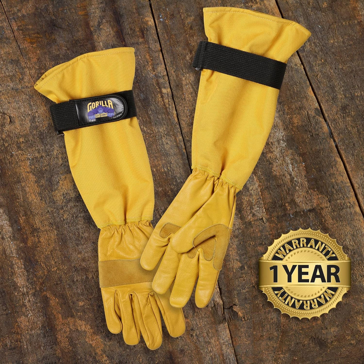 GORILLA EASY CONNECT Gardening Gloves Lightweight Tough Heavy Duty Long Sleeve Leather Pruning Gloves with Adjustable Strap