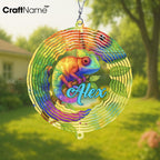 Personalized Chameleon Wind Spinner 3D Stainless Steel, Chameleon Garden Spinner Hanging Outdoor Decor, Wind Spinners Outdoor, Custom Gift for Grandmother, Mom, Wife