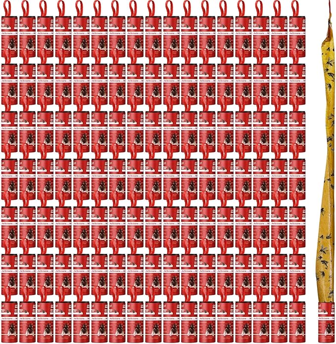 Qualirey 160 Pack Fly Strips Sticky Fly Trap Indoor Outdoor Hanging Fly Ribbon Tape Paper Flying Insect Trap Gnat Killer Traps for Fruit Flies, Bug, Insect, Pest (Red)