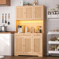Pantry Storage Cabinet with Charging Station, Kitchen Storage with Adjustable Shelves, Food Pantry Cabinet with Coffee Bar Storage, Modern Kitchen Cupboard for Dining Room, Living Room, Oak