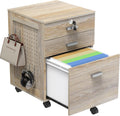 SHW Box File Rolling Mobile Cabinet with Side Pegboard, Maple | Lockable Drawer