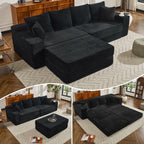 106" Modular Cloud Sofa Couch Convertible Sectional with High Density Foam, 4-in-1 Sofa Bed/Tatami/L-Shape Couch, No Assembly Required Black Couch