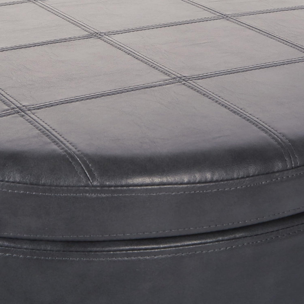 OSP Home Furnishings Alloway Storage Ottoman with Antique Bronze Nailheads, Pewter Faux Leather