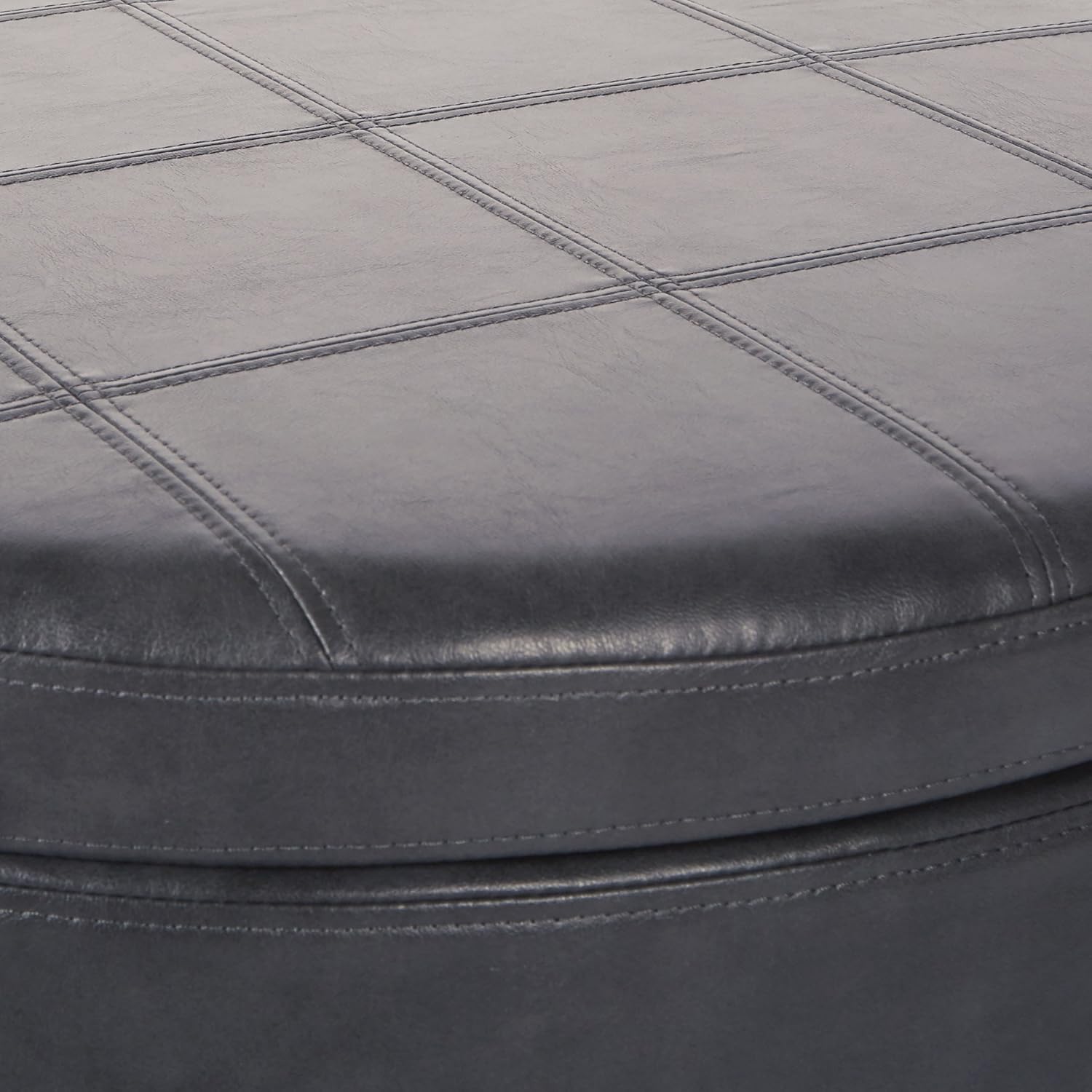 OSP Home Furnishings Alloway Storage Ottoman with Antique Bronze Nailheads, Pewter Faux Leather