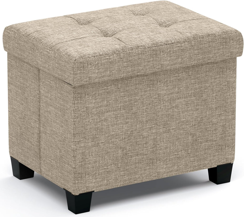 Ornavo Home Small Rectangle Storage Ottoman with Legs, 12x16x12, Tan/Taupe | Foot Rest Stool Seat; Holds Up to 600 lbs; Ideal for Living Room, Bedroom, Home Office or Dorm