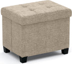 Ornavo Home Small Rectangle Storage Ottoman with Legs, 12x16x12, Tan/Taupe | Foot Rest Stool Seat; Holds Up to 600 lbs; Ideal for Living Room, Bedroom, Home Office or Dorm