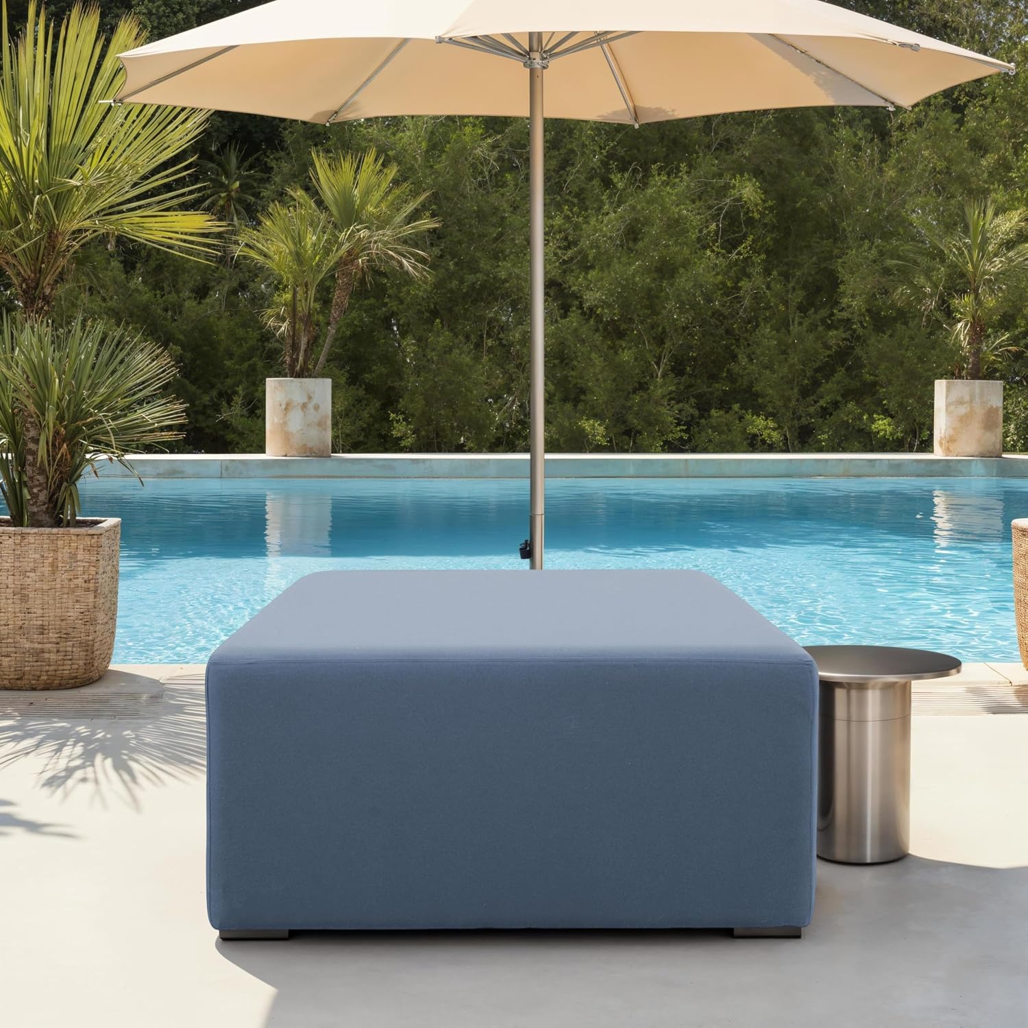 FDP 36" Square Oversized Outdoor Ottoman Featuring Sunbrella Fabric - Weather-Resistant, Fade-Resistant, Fully Assembled Patio Furniture for Backyard or Poolside Seating, 18" H - Canvas Haze