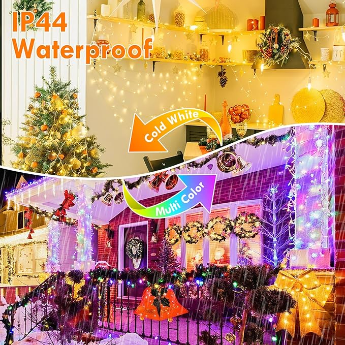 88FT 240LED Connectable String Lights Indoor Outdoor Clear Wire, Warm White⇋Multicolor Christmas String Lights, Plug in Twinkle Fairy Light With Timer For Wedding Patio Tree Yard Christmas Decorations