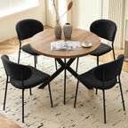 Homedot Kitchen Dining Table Set for 4, Modern Compact Round Dining Breakfast Dinner Table Chairs Set for Apartment Dining Room, Rustic Brown Table with Black Boucle Dining Side Chairs Set