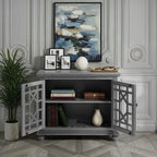 Martin Svensson Home Elegant Small Spaces Accent Cabinet, Gray | Solid Wood, Glass Doors, Vintage Sideboard, Small TV Stand for Living Room or Entryway, Turned Bun Feet, Adjustable Shelf