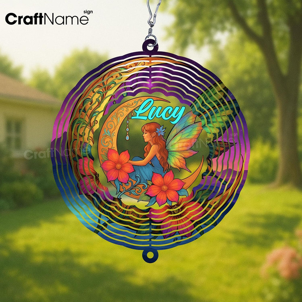 Personalized Moon Wind Spinner 3D Stainless Steel, Moon Garden Spinner Hanging Outdoor Decor, Wind Spinners Outdoor, Custom Gift for Grandmother, Mom, Wife