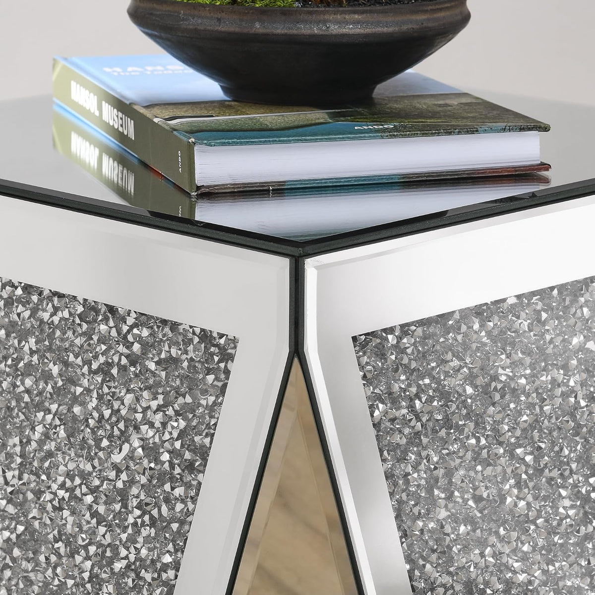 Crystal Mirrored Side Table, Living Room Side Table Sofa Couch Side Tables, Mid Century Modern End Table Accent Table, Small End Table Bedside Tables Mirrored Nightstand for Bedroom Corner