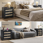 SICOTAS Nightstands Set of 2 : Rattan Tall Bedside Table with 3 Drawers | Farmhouse Boho Night Stand with Type-C Charging Station, Storage, Larger End Table Side Table for Bedroom Office