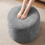20in Round Pouf Ottoman, Large Corduroy Ottoman Foot Rest with Solid High-Density Foam, Removable Washable Cover, Soft Floor Foot Stool for Living Room, Bedroom, Grey