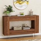 Console Table, 47" Entryway Table with Hidden Storage Cabinets, Adjustable Shelves, Farmhouse Sofa Table for Behind The Couch, Living Room, Hallway, Brown Wood Grain Finish
