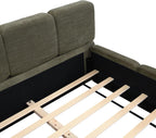 Merax Queen Linen Blend Platform Bed, Thick Headboard and Footboard, Green