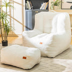 Cvortll Giant Bean Bag Chair for Adults with Ottoman, High-Density Oversized Bean Bag Sofa, Cozy Lazy Comfy Floor Sofa for Bedroom, Reading Chair for Living Room, White