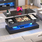 47.2" Large Lift Top Coffee Table,Modern High Glossy LED Coffee Tables for Living Room with Storage,Black Living Room Tables for Living Rooms,Dining Room,Bedroom Home Office,APP LED Lights（Black）