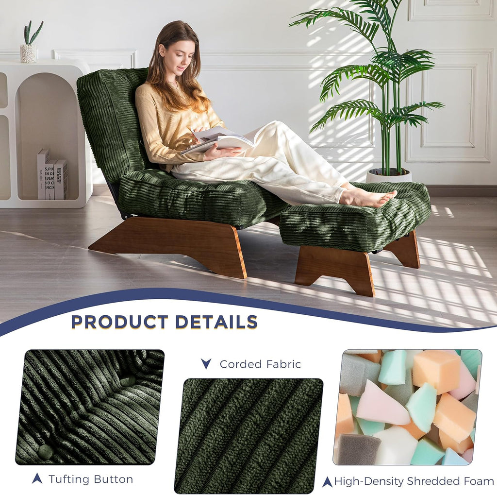 MAXYOYO Accent Chair with Ottoman, Lounge Chair with Adjustable Backrest | Tufted Living Room Chair Upholstered Lounge Chair with Footrest Set, Modern Chair for Reading Room, Green