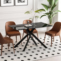 51.2" Glass Dining Table for 2-4 People, Modern Kitchen Table with Black Chromed Legs, Rectangular Dinner Table for Small Space, Apartment, Office, All Black