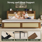 Belffin King Size Rattan Bed Frame with 2 Storage Drawers, Wood Bed, Brown