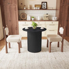 31.5 inch Round Dining Table for 2, Farmhouse Wood Fluted Dinner Round Kitchen Table with Wood Fluted Base, Mid-Century Modern Small Circle Dining Room Ta ble for Kitchen Living Room (Black)