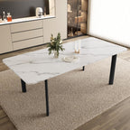 HIPIHOM Extendable Dining Table for 6-8 People, 63 to 78.7 Inch Rectangular Table, White MDF with Sturdy Metal Legs, Space-Saving for Dining Room, Kitchen, Small Spaces