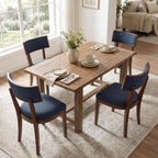 Blue Dining Chairs Set of 6, Upholstered Linen Fabric Dining Room Chairs with Curved Backrest, Armless Solid Wood Farmhouse Kitchen Side Chairs for Dining/Living Room, Blue