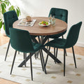 Homedot 37" Round Table Set for 4 Person, Modern Kitchen Table Set, Imitation Wood Dining Table with Space Saving Dining Chairs, Dark Green Velvet Side Chairs