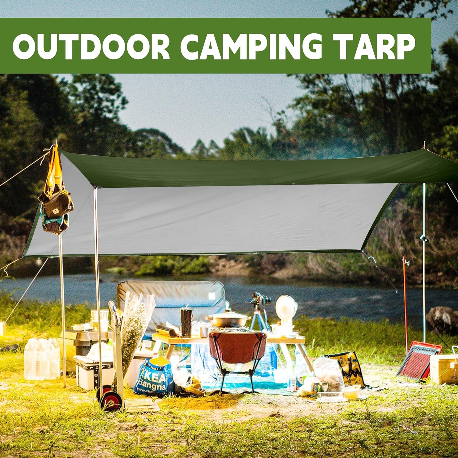 Green/Silver Heavy Duty Waterproof Tarp 12x12FT, 12mil Thick，Multifunctional tarp Whit Tear&Fade Resistant,UV Resistant,with Grommets and Reinforced Edges.