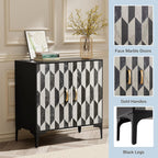Anbuy Faux Marble Doors Sideboard Buffet Cabinbet with Storage Dining Room Buffet Cupboard Console Table Hallway, Liquor/Accent Cabinet/Geometric Cabinet, 30.7 X 15.75X 31.5 Inches(Black)