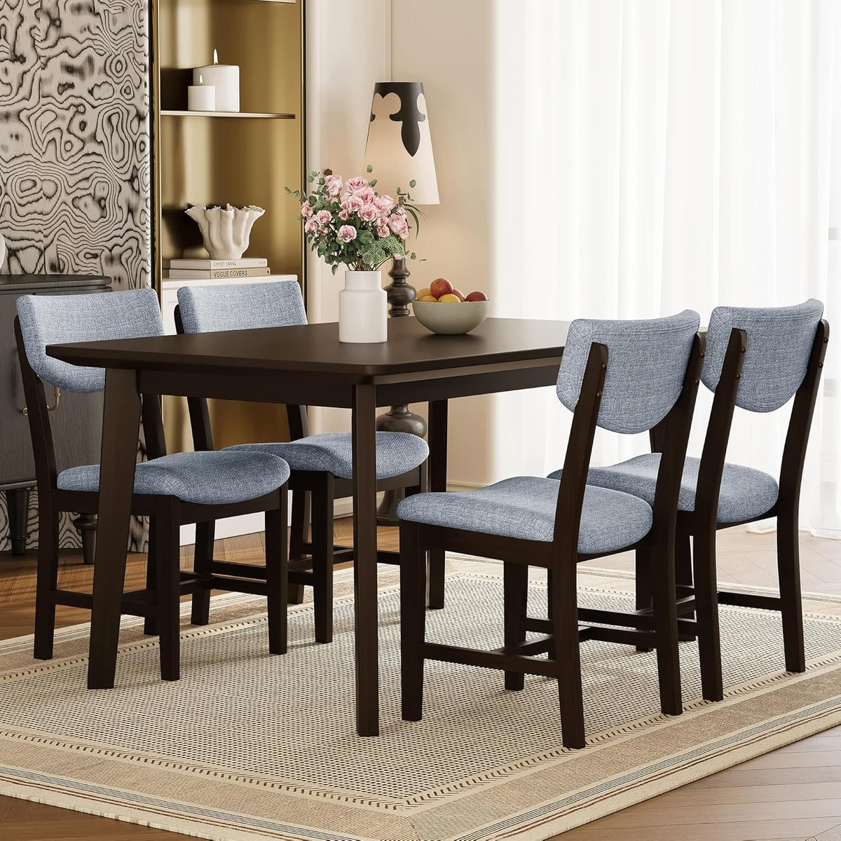 Merax Merax Farmhouse 47" Rectangular Dining Table, Solid Wood Kitchen Table Fits up to 4,Space Saving, Easy Assemble Espresso
