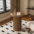 Fsbecl Farmhouse Pedestal End Table Round Side Table with Fluted Panel Rustic Drink Table for Small Space Living Room (Walnut)