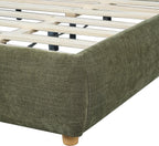 Merax Queen Linen Blend Platform Bed with 2 Headboard Pillows, Olive Green