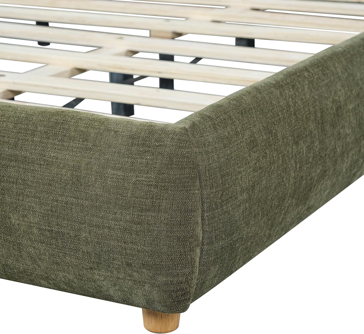 Merax Queen Linen Blend Platform Bed with 2 Headboard Pillows, Olive Green