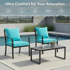 19x19 Inch Patio Chair Cushions Set of 2, Outdoor Furniture Cushions - Removable Cover, Water-Repellent, Fade-Resistant, Non-Slip Bottom & Straps, Replacement for Lawn, Porch & Deck Chair - Teal