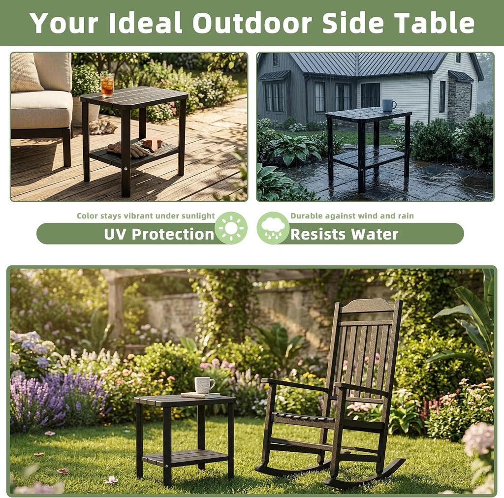 Outdoor Rocking Chairs Set of 2 with Outdoor Side Table, Oversized Ergonomic Front Porch Chairs Set of 2, Small Outdoor Table, All Weather Resistant Furniture for for Lawn, Garden, Patio, Deck