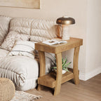 LITTLE TREE Narrow Side Table with Storage Shelf, 2-Tier Rectangular End Table with Wood Legs, Small Night Stand for Bedroom, Living Room, Small Spaces, 11.81" D x 23.62" W x 23.62" H