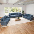 SUNSHINE VALLEY Modular Sectional Sofa and Loveseat Set Living Room 3-Piece | Mid-Century Modern 7-Seater Cloud Couch Set, Blue, Rolled Arms & Nailhead Trim, Wider & Deeper Seats, Linen Furniture Set