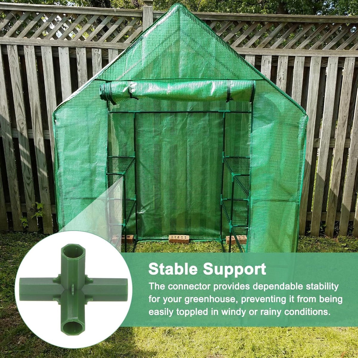 12 Pcs 11mm Greenhouse Frame Building Connectors, 4 Way Right Angle Pipe Fitting for Grape Trellis/Sunscreen Shed/Gardening Plant Stakes, Greenhouse Accessories [Green]