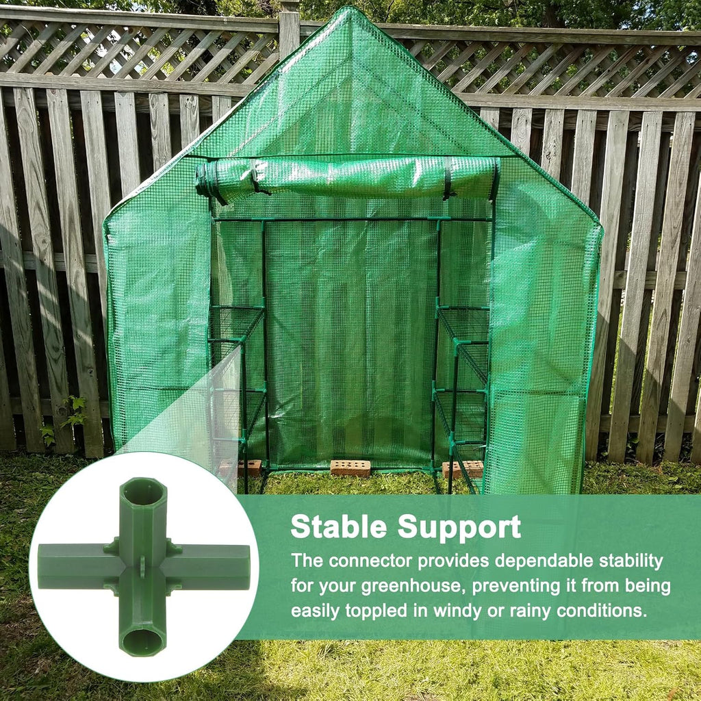4 Pcs 11mm Greenhouse Frame Building Connectors, 4 Way Right Angle Pipe Fitting for Grape Trellis/Sunscreen Shed/Gardening Plant Stakes, Greenhouse Accessories [Green]