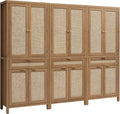 SICOTAS 72 inch Rattan Buffet Cabinet with Drawer, 4 Doors : Pantry Cabinet | 3 Pieces Tall Storage Cabinet, Farmhouse Boho Freestanding Cupboard Pantry with Storage for Living Room, Dining Room
