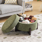 26Inch Round Storage Ottoman, Modern Chenille Upholstered Ottoman with Storage, Ottoman Coffee Table with Removable Top, Footrest Stool for Living Room, Bedroom (Green)