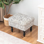 Adeco 20-inch Tufted Ottoman Stool with Wood Legs, Upholstered Foot Rest for Living Room & Bedroom, Mid-Century Boho Accent Stool, Teal Paisley Floral