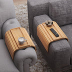 2 Pack Sofa Arm Tray,Bamboo Folding Couch Arm Tray,Sofa Armrest Tray with Anti-Slip Pad for Drinks,Snacks,Phone,Remote Control（Natural）