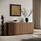 4-Door Sideboard Buffet Cabinet, 59'' Wood Kitchen Storage Cabinet Sideboard with Water Ripple Doors & Suspended Base, 2 Tiers Mid Century Modern TV Stand for Living Dining Room, Walnut