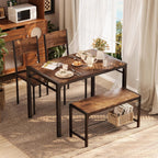 Shahoo Kitchen Table and 2 Chairs for 4 with Bench, 4 Piece Dining Sets for Small Space,Deep Brown